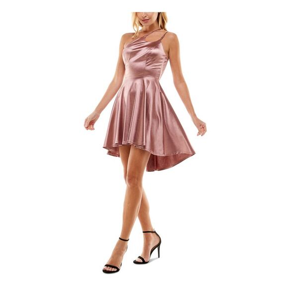 CITY STUDIO Womens Pink Hi-lo Hem Sleeveless Above The Knee Fit + Flare Dress 15 - Picture 3 of 5